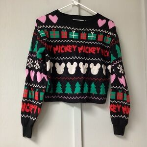 H&M Disney Sweater Youth Girl Mickey Sz 16/18 Cropped Knit Long Sleeve Christmas